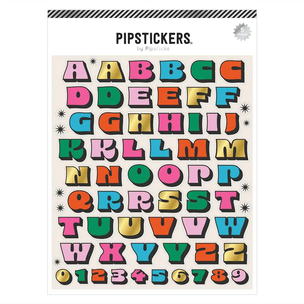 Pipsticks - Colour Me Retro big alphabet sticker sheet | wineandwaterways