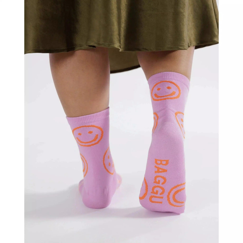 Baggu - Adult crew socks - Peony Happy | wineandwaterways