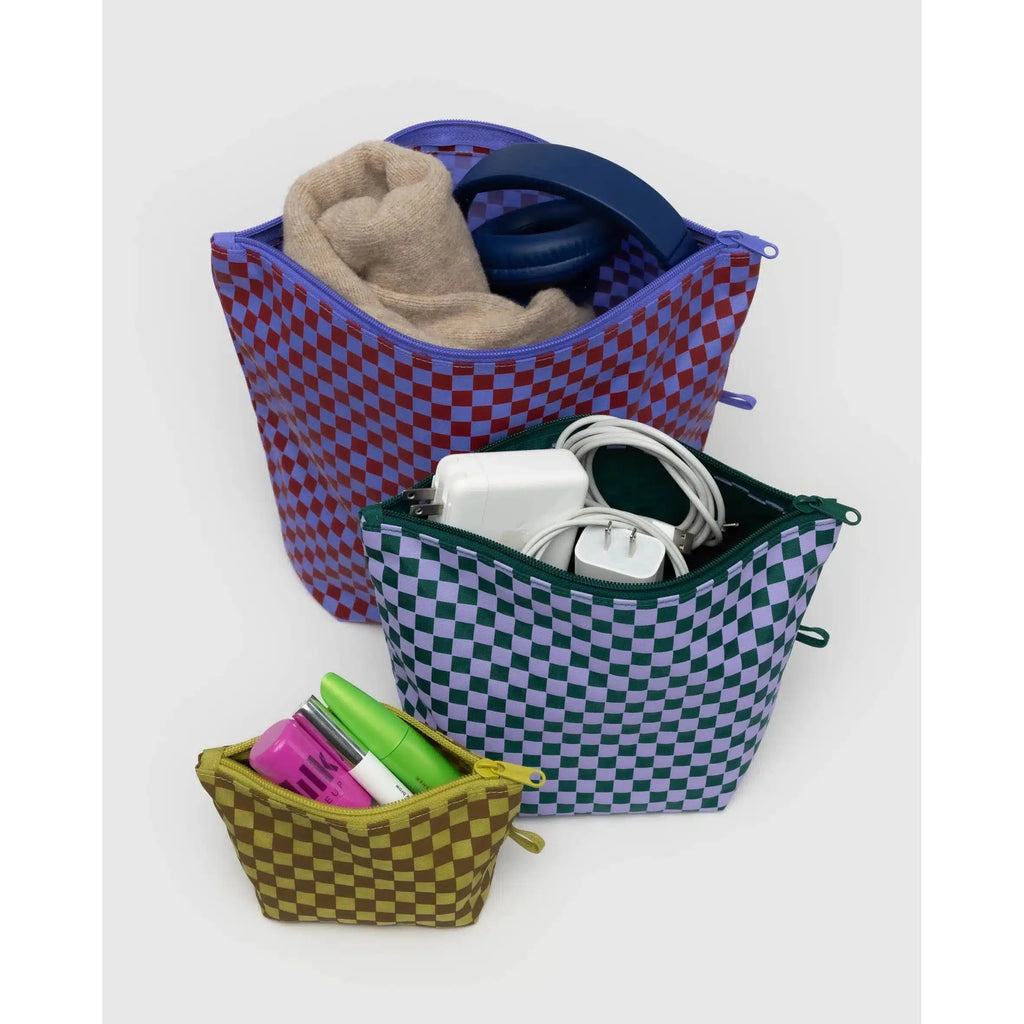 Baggu - Go Pouch set of 3 - Jewel Checks | wineandwaterways