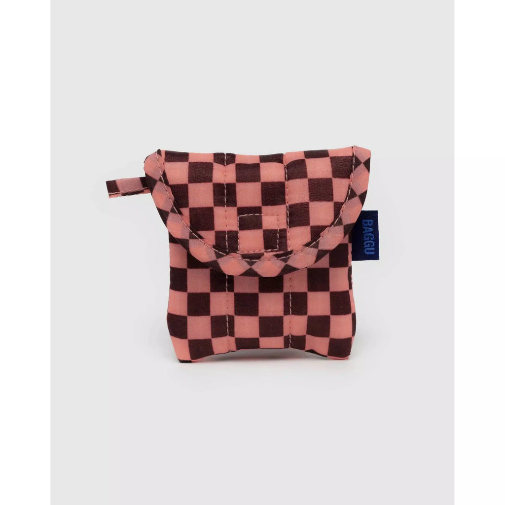 Baggu - Puffy earbuds case - Pink Brown Check | wineandwaterways