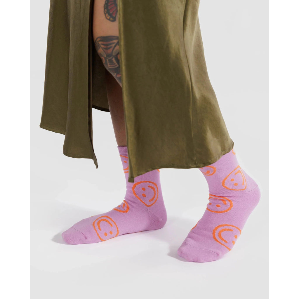 Baggu - Adult crew socks - Peony Happy | wineandwaterways